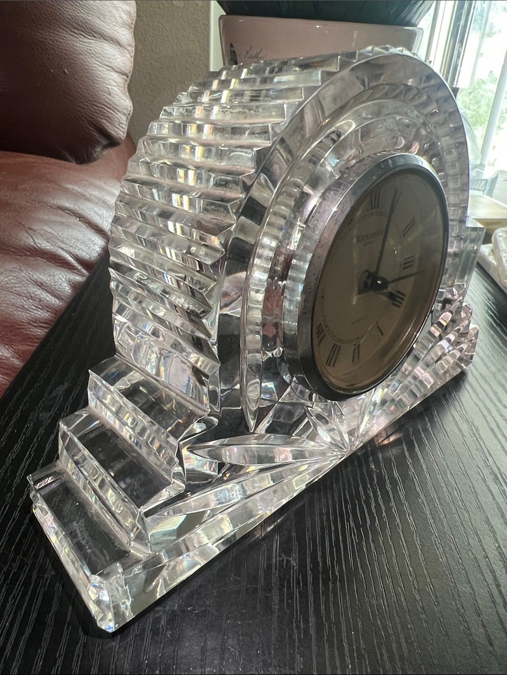 Vintage Waterford Crystal Mantle Clock with Sunburst Design and Roman Numerals - Picture 7 of 9